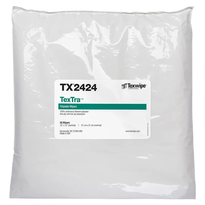 Texwipe TX2424 TexTra™ Polyester Knit Cleanroom Wipers, 12" x 12" (Case of 600 (6 Packs of 100))