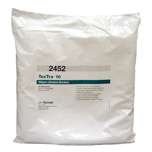 Texwipe TX2452 TexTra® 10 Polyester Cleanroom Wipers, 12" x 12" (Case of 600 (6 Packs of 100))