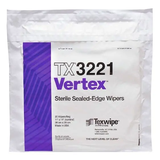 Texwipe TX3221 Vertex® Sterile Polyester Knit Cleanroom Wipers, 11" x 11" (Case of 500 (5 Bags of 100))