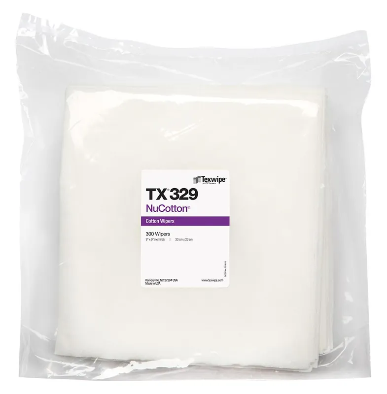 Texwipe TX329 NuCotton® Cotton Twill Cleanroom Wipers, 9" x 9" (Case of 1,800 (6 Bags of 300))