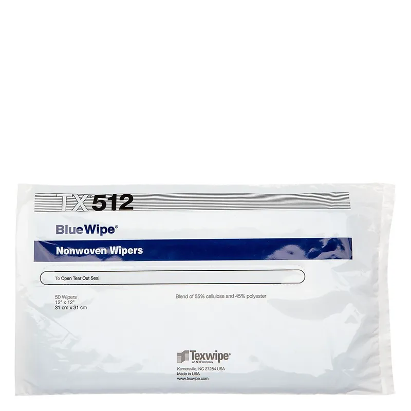 Texwipe TX512 BlueWipe® C-Folded Polycellulose Nonwoven Cleanroom Wipers, 12" x 12" (Bag of 50)