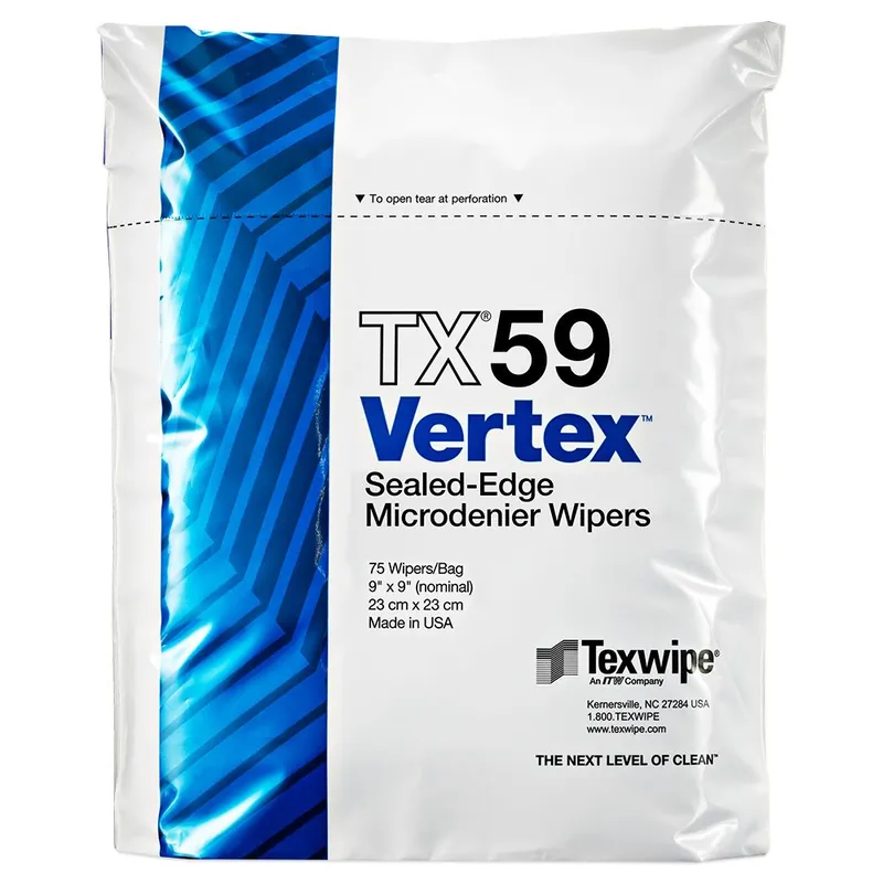 Texwipe TX59 Vertex® Microdenier Polyester Knit Cleanroom Wipers, 9" x 9" (Case of 1,000 (10 Bags of 100))