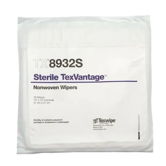 Texwipe TX8932S TexVantage™ Sterile Polycellulose Nonwoven Cleanroom Wipers, 12" x 12" (Case of 500 (5 Bags of 100))