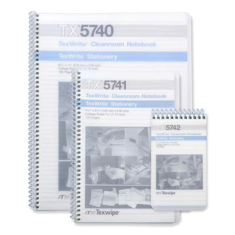 Texwipe TexWrite® 22 Plastic Spiral-Bound College Ruled Cleanroom Notebook, White