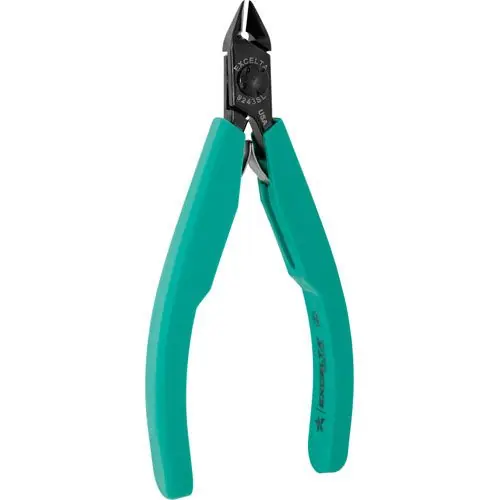 Excelta 9243SL ★★★★ Lazer Line® Slim Line Medium Tapered Head Semi-Flush Carbon Steel 0.010" Beveled Side Cutter with Molded Grip Handles, 4.5" OAL