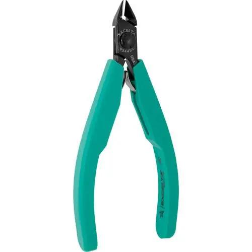 Excelta 9244SL ★★★★ Lazer Line® Slim Line Medium Tapered Head Optimum Flush Carbon Steel 0.005" Beveled Side Cutter with Molded Grip Handles, 4.5" OAL