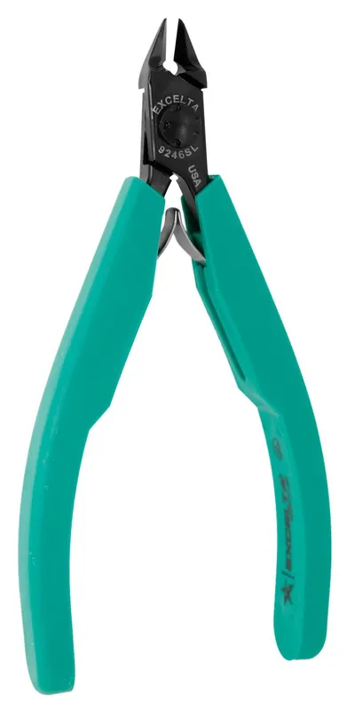 Excelta 9246SL ★★★★ Lazer Line® Slim Line Medium Tapered & Relieved Head Semi-Flush Carbon Steel 0.010" Beveled Side Cutter with Molded Grip Handles, 4.5" OAL