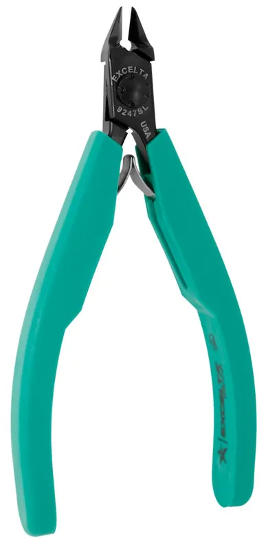Excelta 9247SL ★★★★ Lazer Line® Slim Line Medium Tapered & Relieved Head Optimum Flush Carbon Steel 0.005" Beveled Side Cutter with Molded Grip Handles, 4.5" OAL