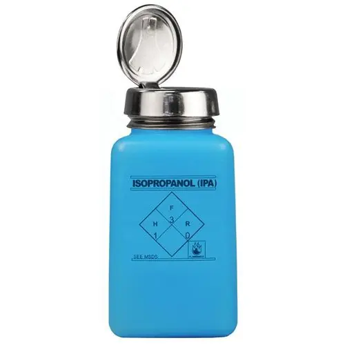Menda 35299 durAstatic® Dissipative HDPE One-Touch Bottle, Blue with "Isopropanol" Print, 6 oz.
