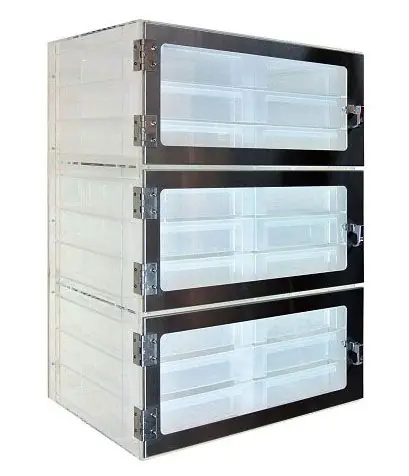 CleanPro® Drawer Storage Desiccator Cabinet with 3 Chambers & 18 Polypropylene Drawers, 18" x 26" x 38"