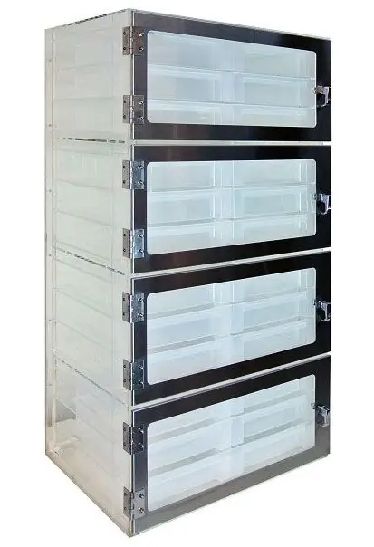 CleanPro® Drawer Storage Desiccator Cabinet with 4 Chambers & 24 Polypropylene Drawers, 18" x 26" x 50"