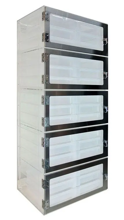CleanPro® Drawer Storage Desiccator Cabinet with 5 Chambers & 30 Polypropylene Drawers, 18" x 26" x 62"