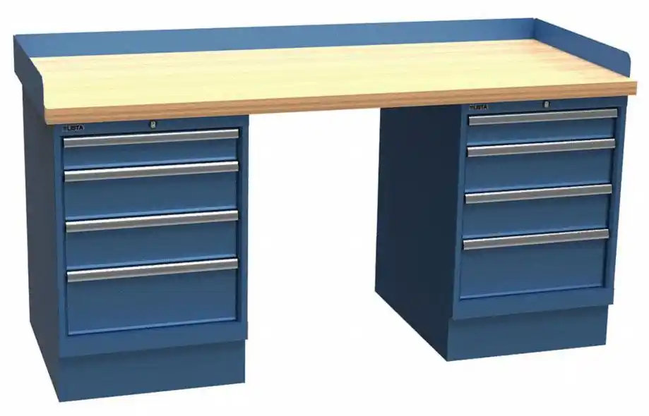 Lista XSWB112-72BT 30" x 72" Industrial Workstation with Butcher Block Work Surface & Dual Drawer Banks