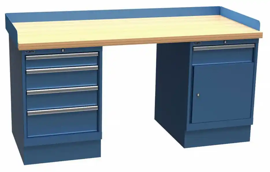 Lista XSWB122-72BT 30" x 72" Industrial Workstation with Butcher Block Work Surface, Cabinet Base & Drawer Bank