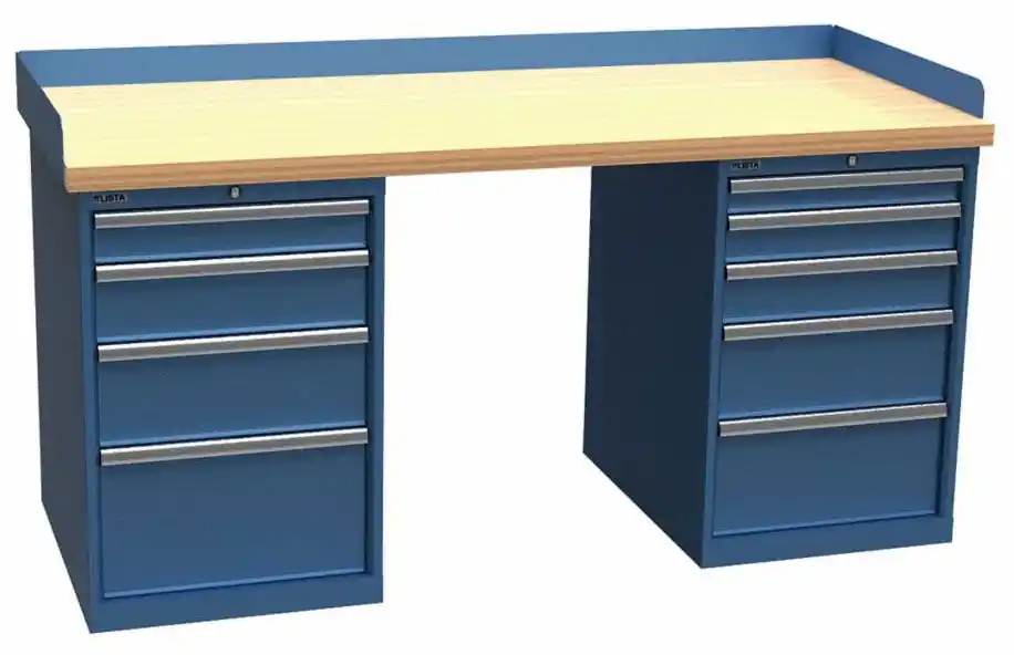 Lista XSWB132-72BT 30" x 72" Industrial Workstation with Butcher Block Work Surface & Dual Drawer Banks