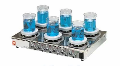 Yamato MG-600H 115-240V Analog 6-Point Control Magnetic Stirring Hot Plate with Ceramic, (6) 4.96" dia. Plates