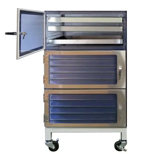 CleanPro® Drawer Storage Desiccator Cabinet with 3 Chambers & 15 Stainless Steel Trays, 18" x 24" x 36"