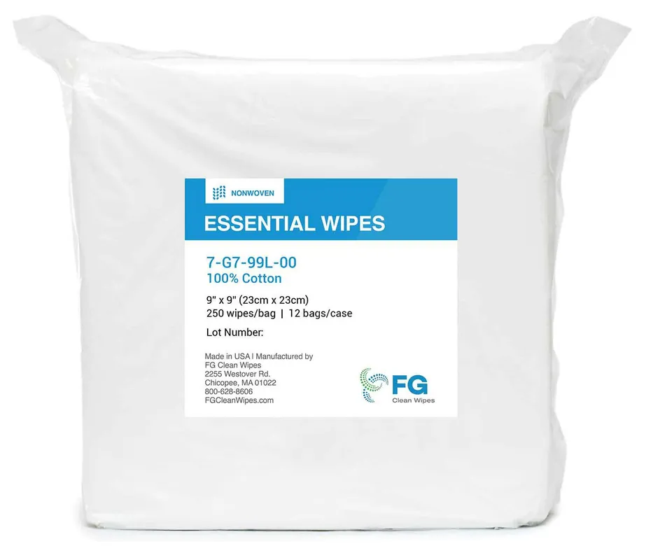 FG Clean Wipes 7-G7-99L-00 100% Cotton Nonwoven Cleanroom Wipes, 9" x 9"
