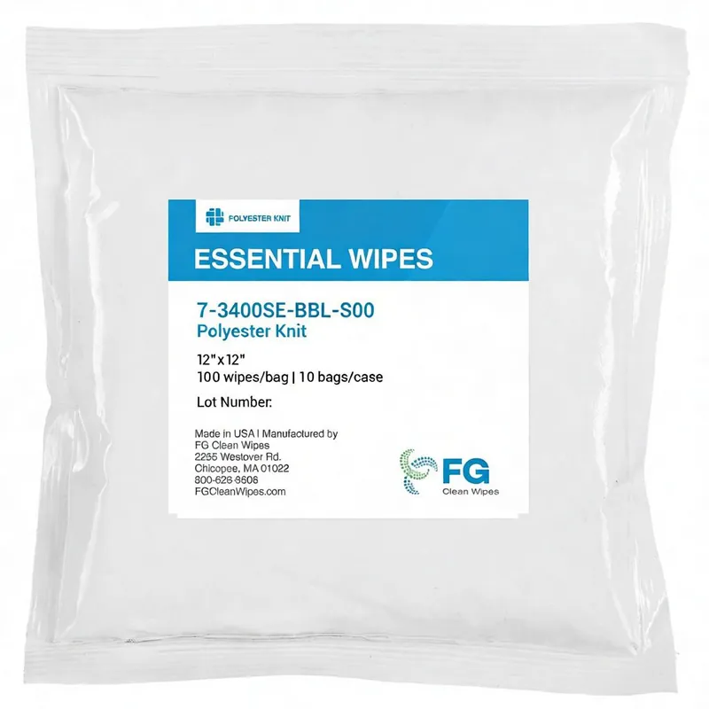 FG Clean Wipes 7-3400SE-BBL-S00 Essential Laundered Heavy Weight Polyester Knit Cleanroom Wipes, 12" x 12"