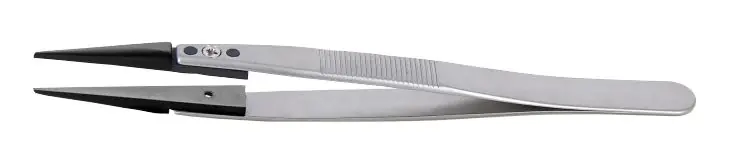 Ideal Tek 00DPRSG-SA-1-ITU ESD-Safe Stainless Steel Tweezer with Serrated Handles & Replaceable, Straight, Thick, Beveled, Static Dissipative Polymer Tips
