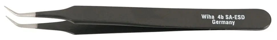 Wiha-55539 ESD-Safe Stainless Steel Tweezer with 40° Bent, Tapered, Very Fine, Pointed Tips