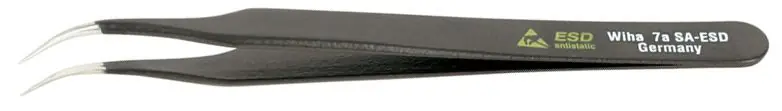 Wiha-44510 ESD-Safe Stainless Steel Tweezer with Curved, Extra-Fine, Rounded, Pointed Tips