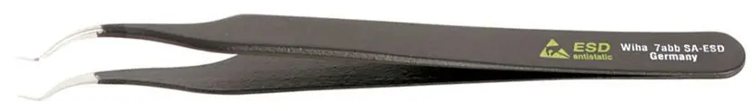 Wiha-44525 ESD-Safe Micro Stainless Steel Tweezer with Curved, Extra-Fine, Pointed, 3.0mm Long Tips