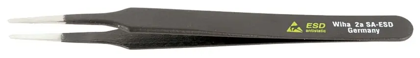 Wiha-44505 ESD-Safe Stainless Steel Tweezer with Straight, Smooth Sides, Flat, Rounded, Pointed Tips