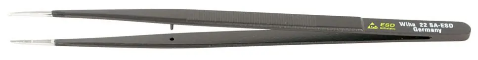 Wiha-44518 ESD-Safe Stainless Steel Tweezer with Narrow Body & Straight, Serrated, Rounded, Pointed Tips & Guide Pins