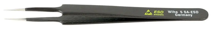 Wiha-44509 ESD-Safe Stainless Steel Tweezer with Straight, Tapered, Extra-Fine, Pointed Tips