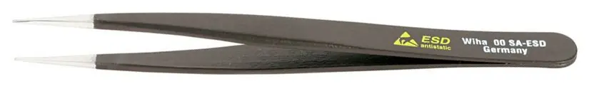 Wiha-44532 ESD-Safe Heavy-Duty Stainless Steel Tweezer with Straight, Strong, Tapered, Pointed Tips