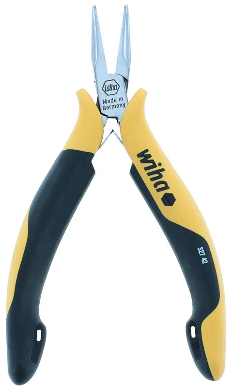 Wiha 32742 Precision ESD-Safe Short, Snipe Chain Nose Pliers with Straight, Serrated Jaw & Molded Comfort Grip, 4.75" OAL