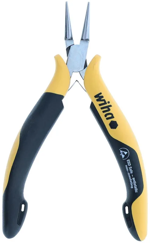 Wiha 32750 Precision ESD-Safe Short Round Nose Pliers with Smooth Jaw & Molded Comfort Grip, 4.75" OAL