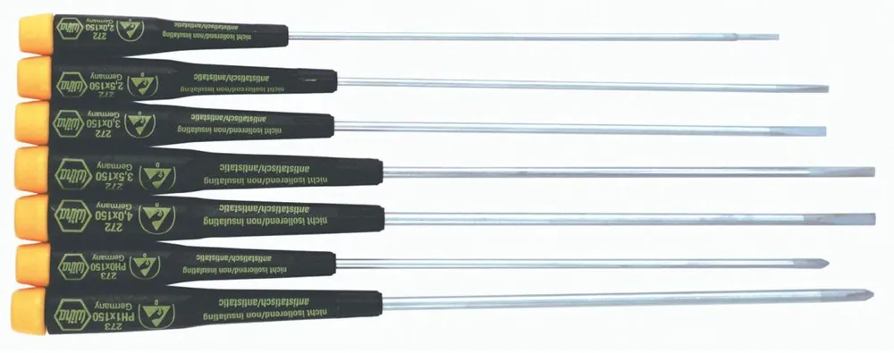Wiha 27393 7-Piece Precision Extra Long Slotted & Phillips Screwdriver Set