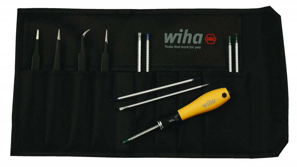 Wiha 26970 12-Piece SYSTEM 4 Drive-Loc Set with Tweezers, includes Canvas Pouch