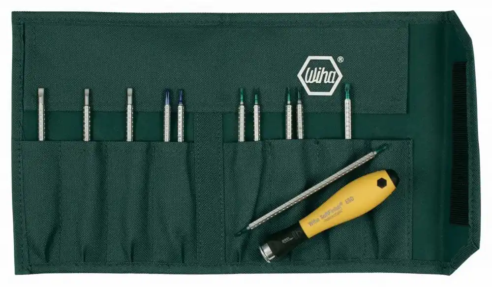 Wiha 26985 12-Piece SYSTEM 4 Precision Drive-Loc Handle Set, includes Canvas Pouch