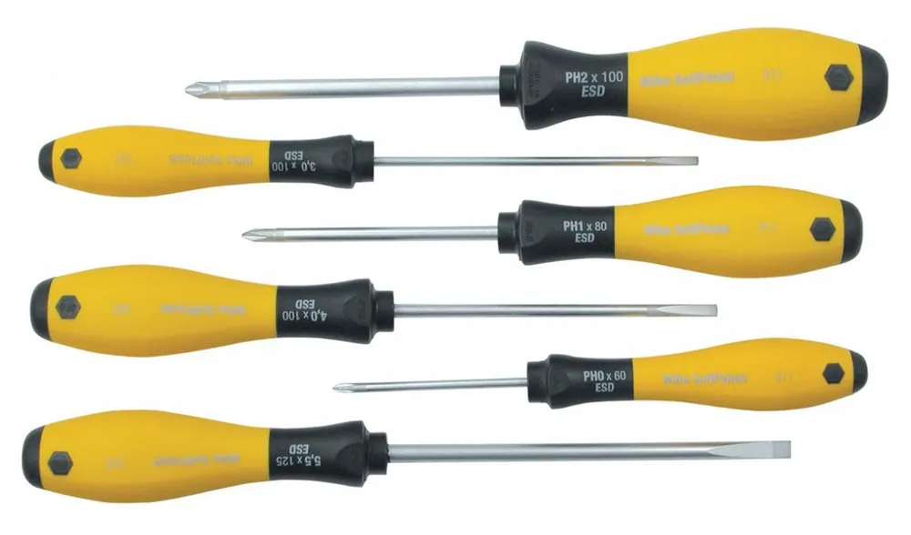 Wiha 30292 6-Piece Slotted & Phillips Screwdriver Set with SoftFinish® Handles