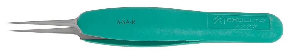 Excelta 5-SA-R ★★★★ Cleanroom-Safe Stainless Steel Tweezer with Ergo-Tweeze® Handle & Straight, Ultra Fine, Tapered, Pointed Tips