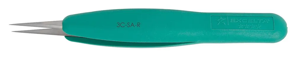 Excelta 3C-SA-R ★★★★ ESD-Safe, Cleanroom-Safe Neverust® Stainless Steel Tweezer with ErgoTweeze® Handle & Straight, Very Fine, Pointed Tips