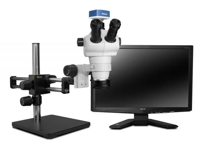 Scienscope NZ-PK10-R3E Stereo Zoom NZ Trinocular Microscope with Dual Boom Stand, 1080p Camera & LED Ring Light