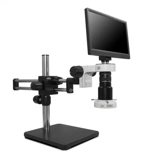Scienscope MAC3-PK5D-E1Q MAC3 Ergonomic Inspection System with Quad-Control LED Ring Light, Double Arm Boom Stand & 1080p Camera