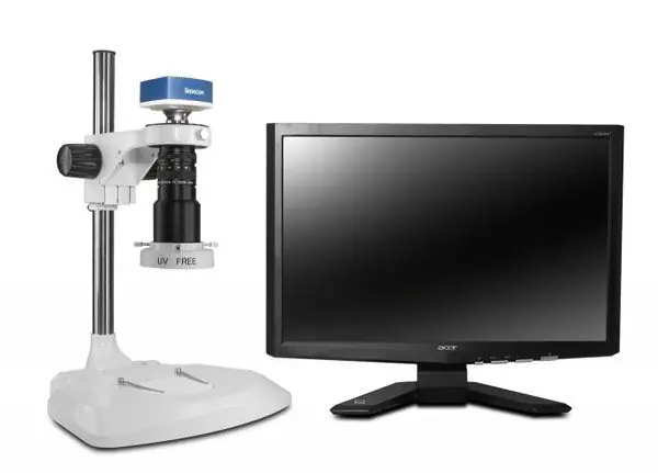 Scienscope MAC-PK1-E1Q Macro Video Inspection System with Quad-Control LED Ring Light, Post Stand & 1080p Camera