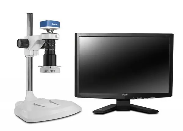 Scienscope MAC-PK1-E2D Macro Video Inspection System with LED Ring Light, Post Stand & 1080p Camera