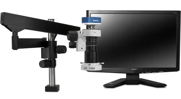 Scienscope MAC-PK3-E1Q Macro Video Inspection System with Quad-Control LED Ring Light, Articulating Arm & 1080p Camera