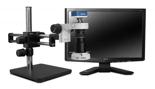 Scienscope MAC-PK5D-E1Q Macro Video Inspection System with Quad-Control LED Ring Light, Dual Arm Boom Stand & 1080p Camera