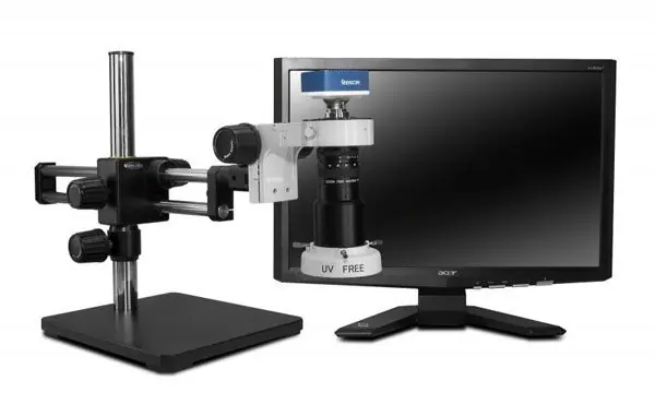 Scienscope MAC-PK5D-E2D Macro Video Inspection System with LED Ring Light, Dual Arm Boom Stand & 1080p Camera