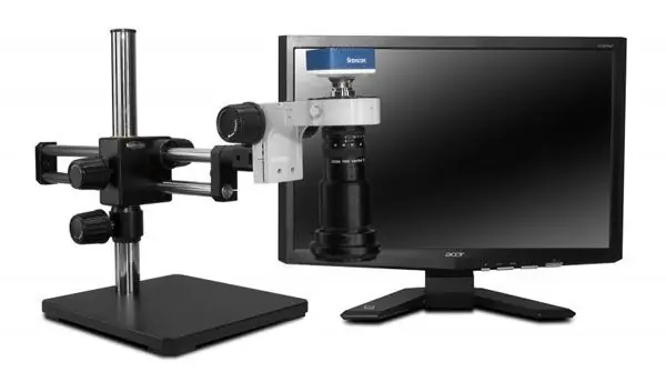 Scienscope MAC-PK5D-R3 Macro Video Inspection System with High Intensity LED Ring Light, Dual Arm Boom Stand & 1080p Camera