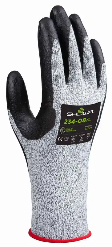 Showa 234 Foam Nitrile Palm Coated HPPE 15-Gauge Cut-Resistant Gloves, Gray/Black