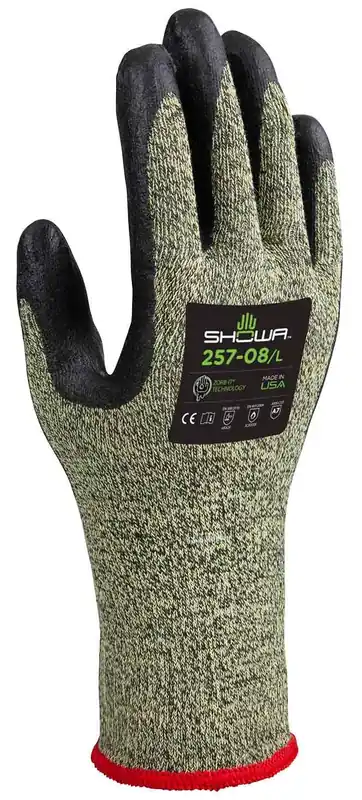 Showa 257 Foam Nitrile Palm Coated 13-Gauge Stainless Steel/Aramid Cut-Resistant Gloves, Yellow/Black