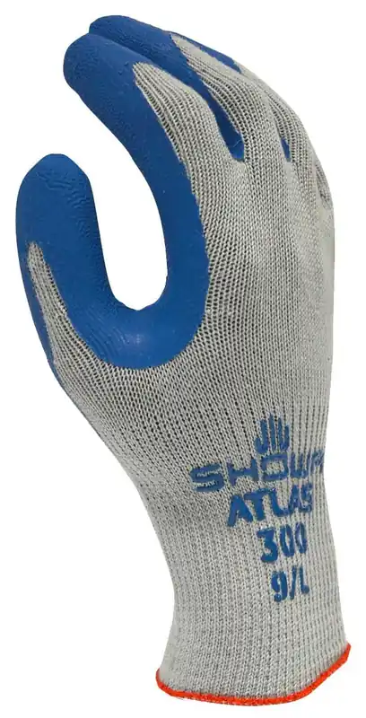 Showa 300 Latex/Rubber Palm Coated 10-Gauge Cotton Polyester General Purpose Gloves